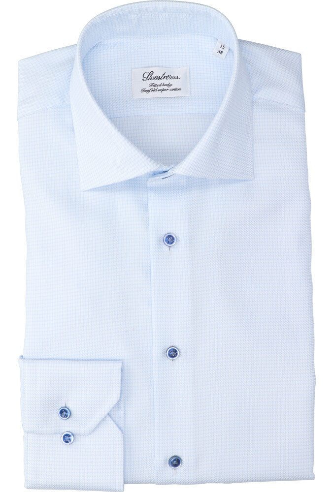 Chemise blanche en coton (coupe classique) avec détails et manches longues bleues Stenströms