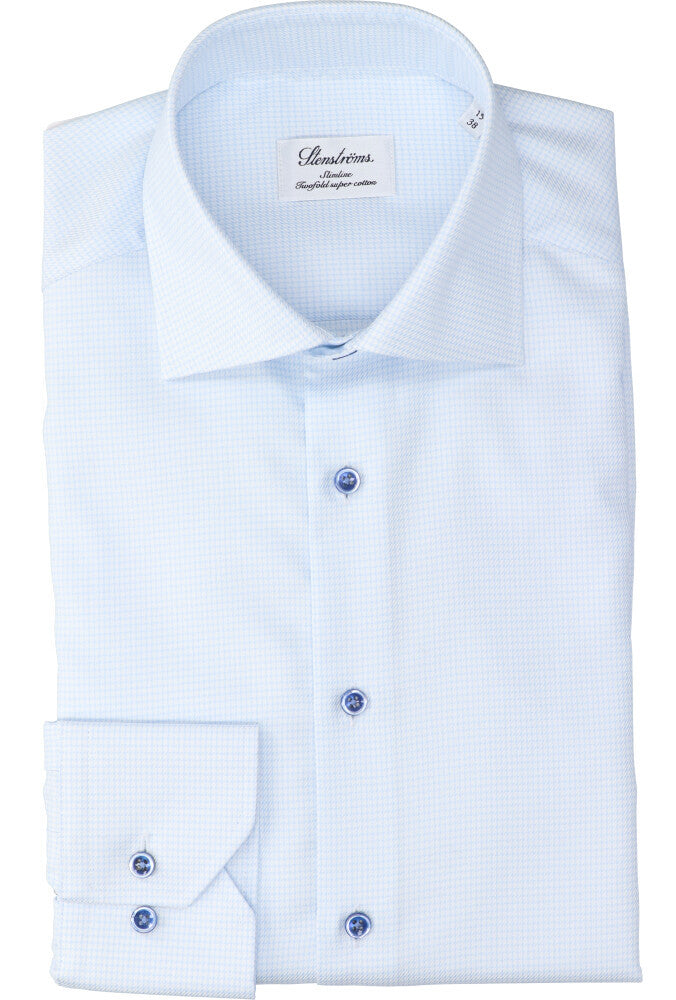 Wit katoenen hemd ( slim fit) met details in blauw en lange mouwen Stenströms