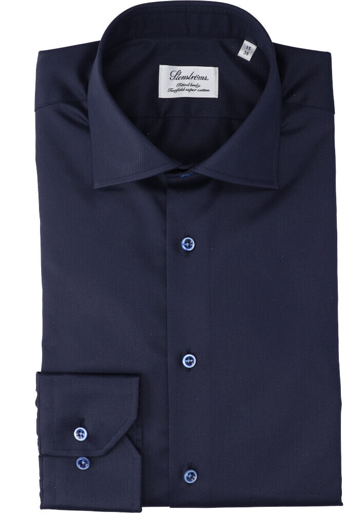 Chemise bleue en coton (coupe classique) à manches longues Stenströms