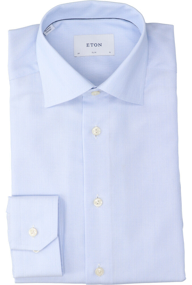 Chemise en coton bleu clair (coupe ajustée) à manches longues Eton