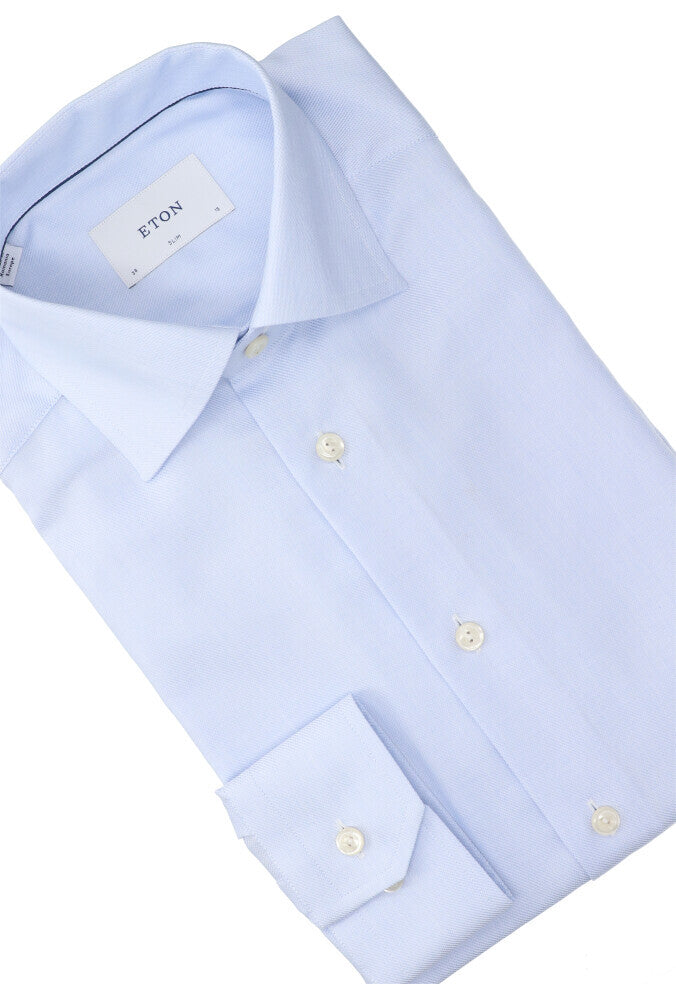 Chemise en coton bleu clair (coupe ajustée) à manches longues Eton