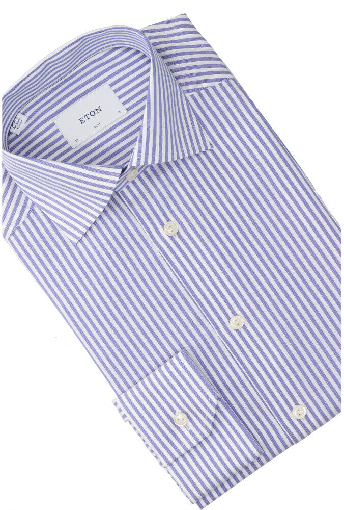 Chemise en coton bleu moyen (coupe ajustée) à manches longues Eton