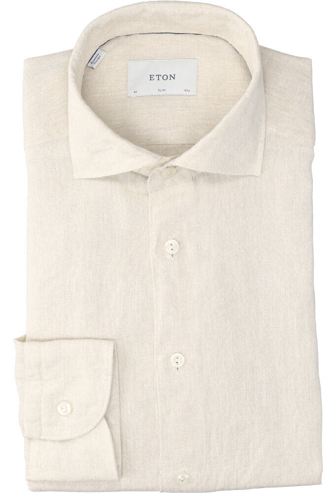Chemise en lin beige (coupe ajustée) à manches longues Eton
