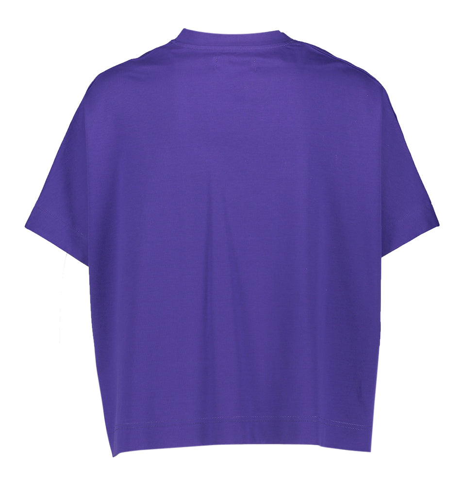 T-shirt en coton bleu cobalt à col en V et manches courtes Psophia