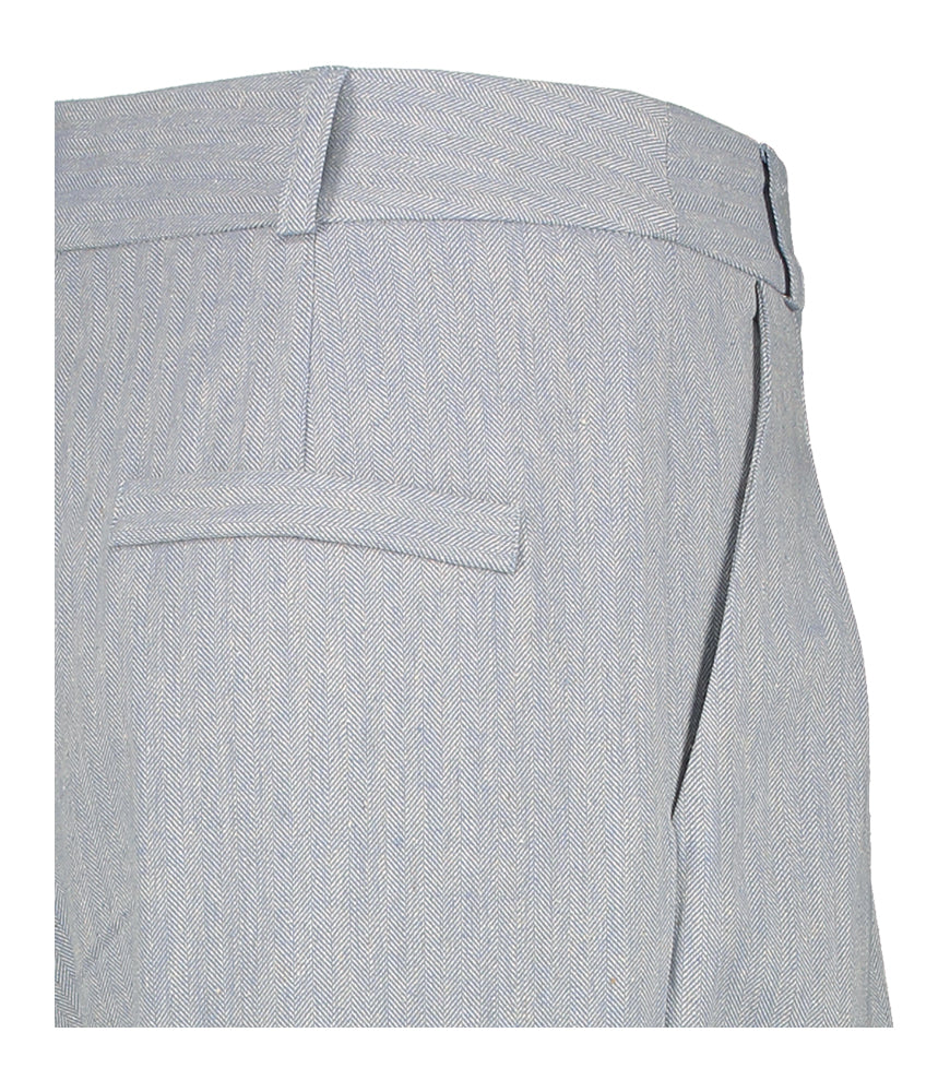 Pantalon large bleu à plis et motif Nathalie Vleeschouwer