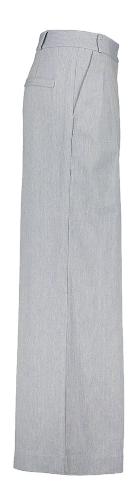 Pantalon large bleu à plis et motif Nathalie Vleeschouwer