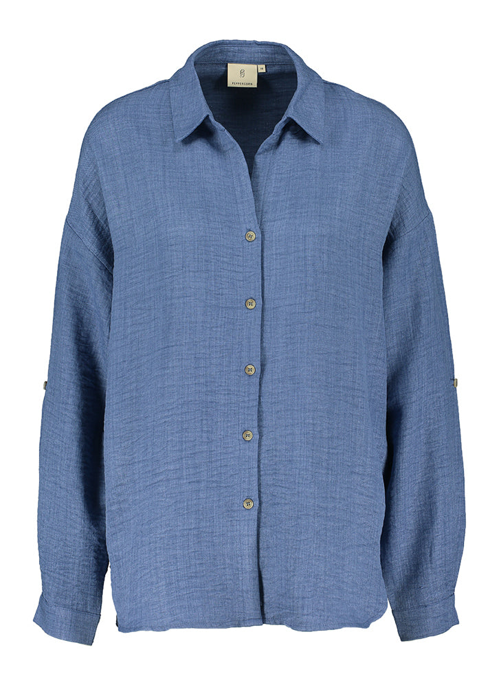 Blauwe blouse met knoopsluiting Gaby shirt Peppercorn