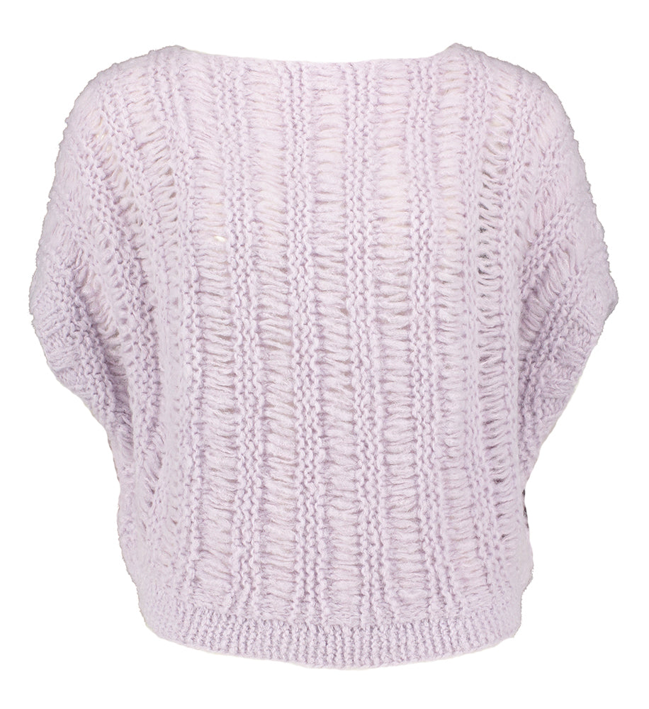 Pull en laine violette à col rond et manches courtes Irma Inti