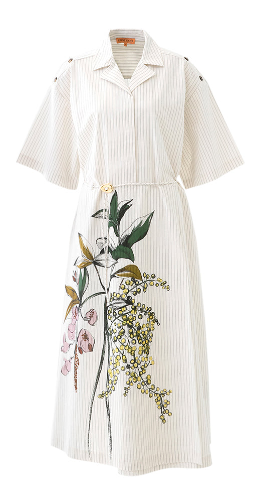 Robe longue en coton écru à rayures multicolores Stine Goya