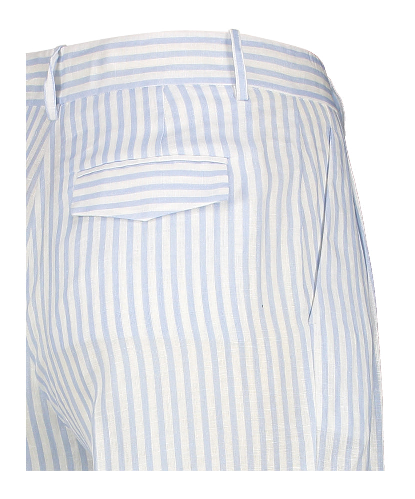 Pantalon en lin rayé bleu clair et blanc semi-couture
