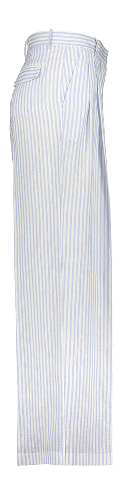 Pantalon en lin rayé bleu clair et blanc semi-couture