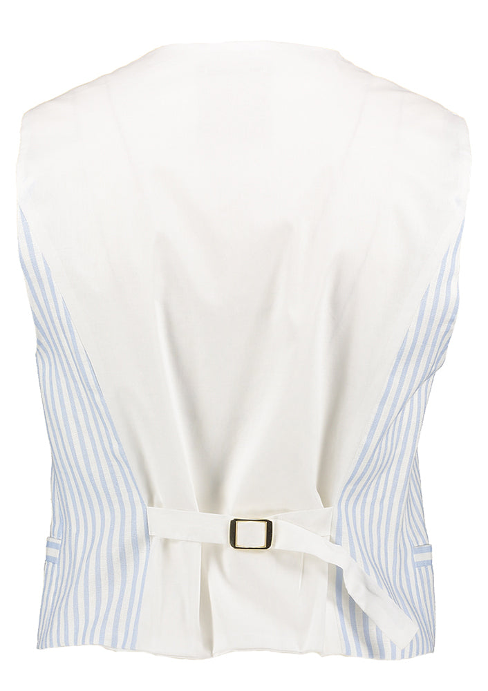Gilet en lin rayé bleu clair et blanc avec boutons Semicouture