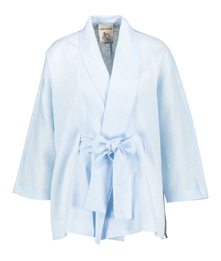 Licht blauwe linnen kimono Semicouture
