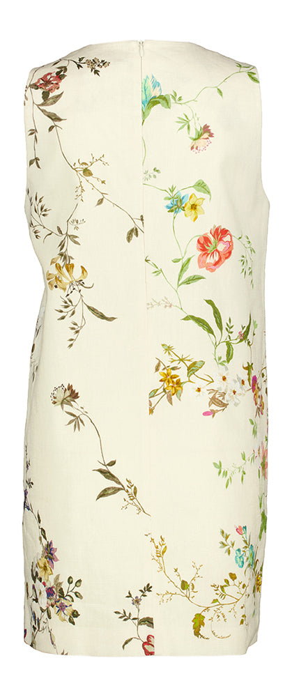 Robe en lin beige à imprimé floral Semi-couture