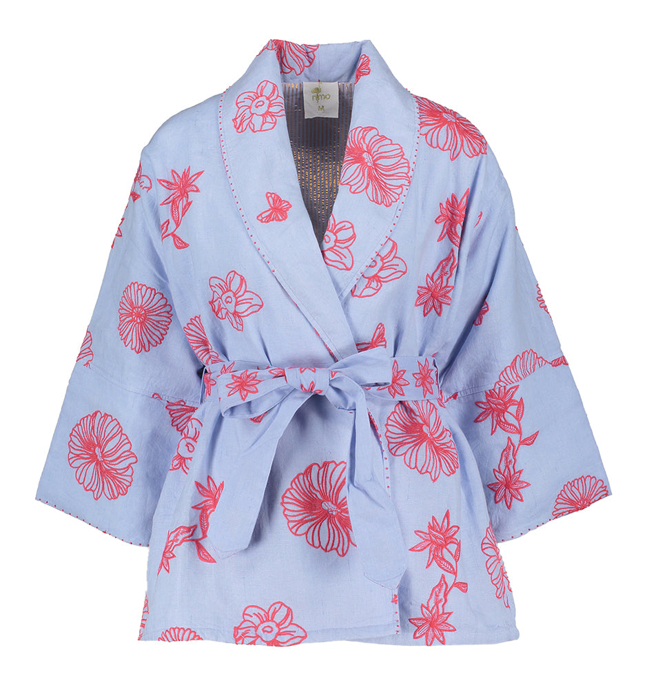 Kimono bleu lavande à imprimé rouge Nutmeg Nimo With Love
