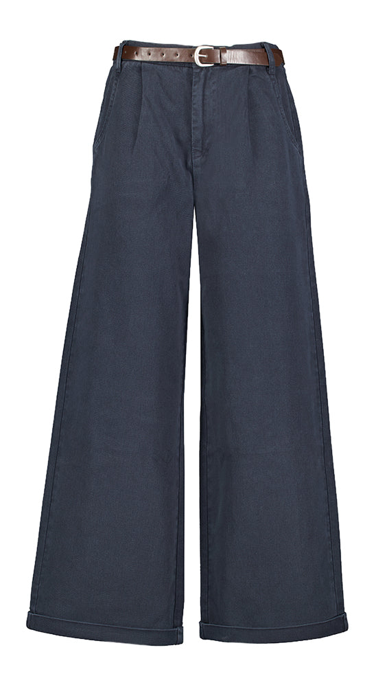 Donkerblauwe wijde broek met bandplooi Steffi Withblack