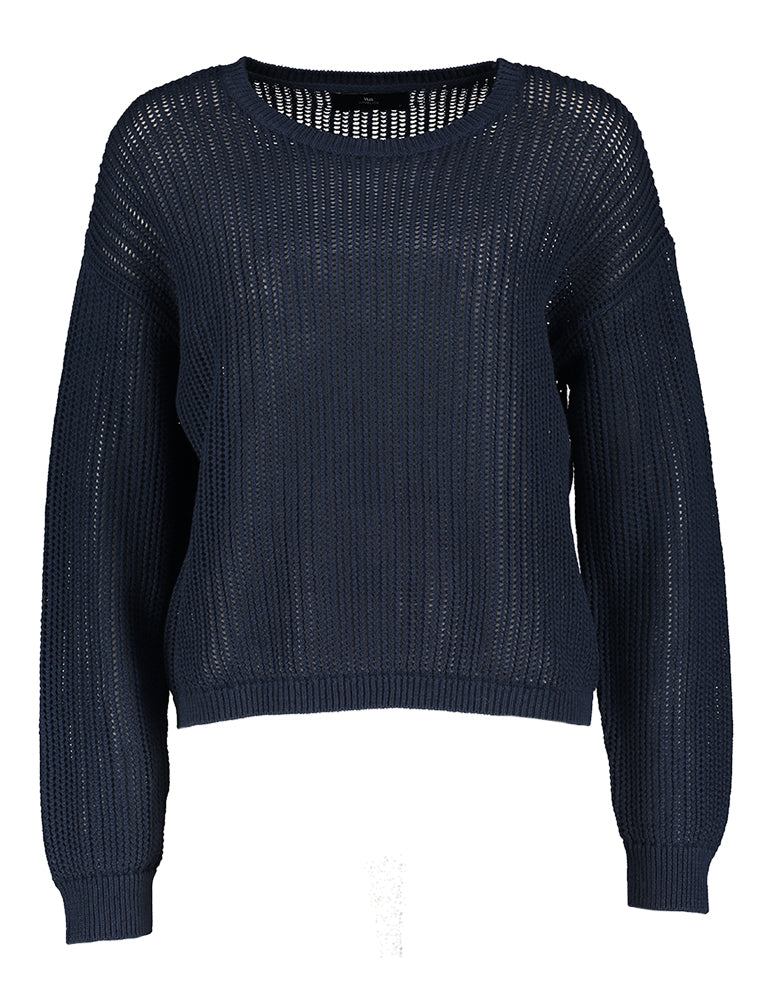 Pull bleu mi-journée à torsades avec noir