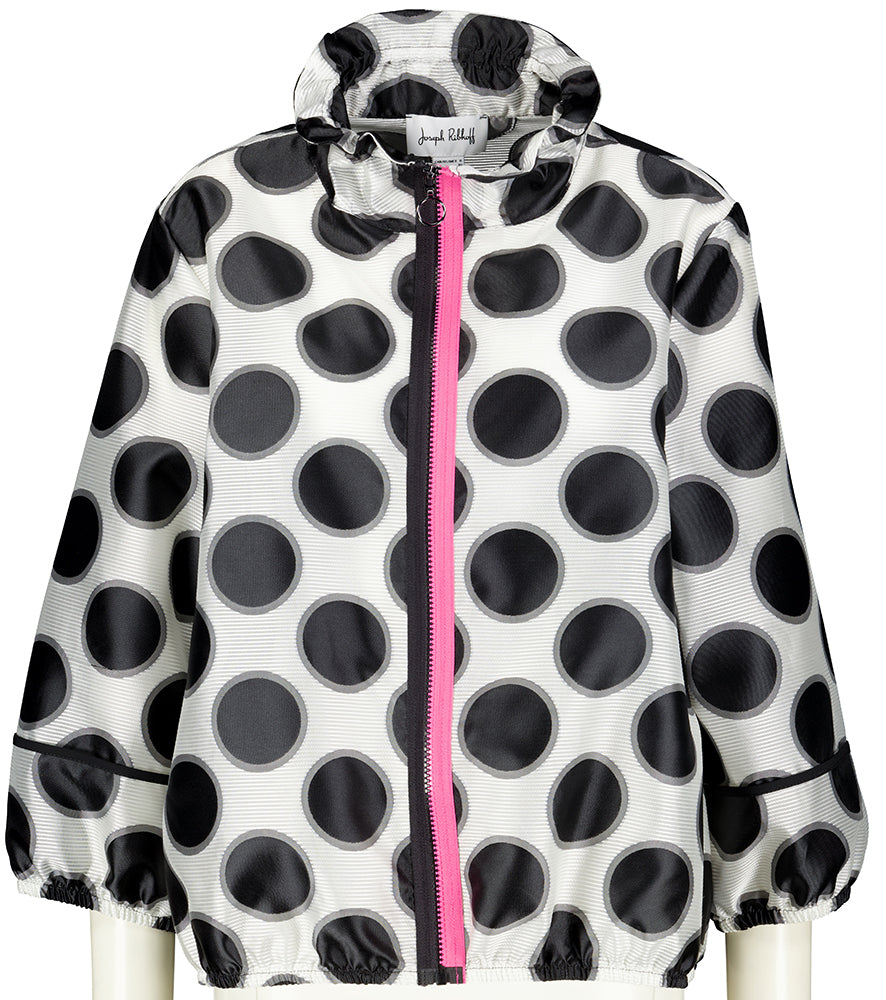 Gilet d'intérieur gris à pois noirs et détails rose fluo Joseph Ribkoff