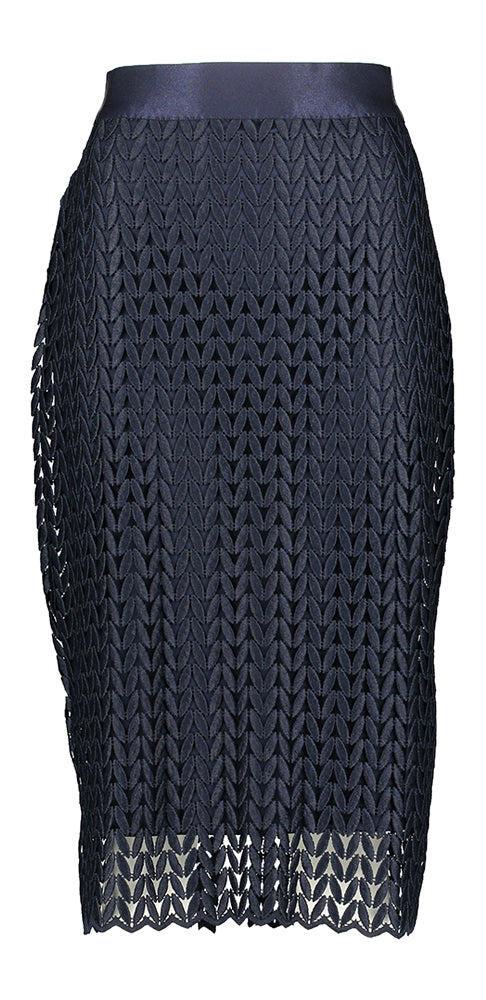 Jupe bleu foncé à motif de feuilles Joseph Ribkoff