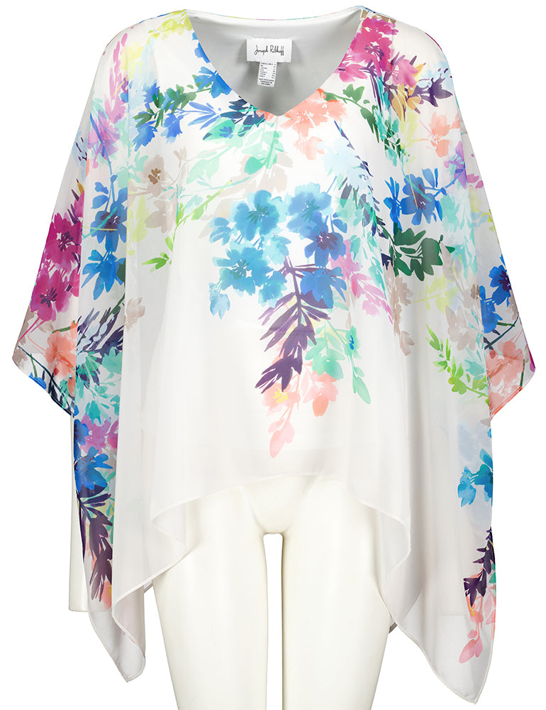 Chemisier blanc à imprimé floral et manches papillon Joseph Ribkoff