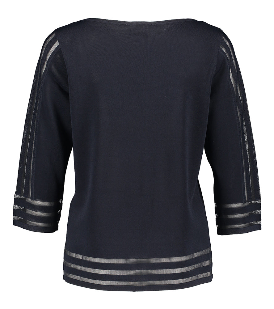 Pull bleu foncé à col bateau et rayures transparentes Joseph Ribkoff