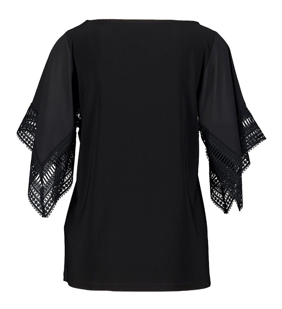 Zwarte t-shirt met kabt aan de mouw Joseph Ribkoff