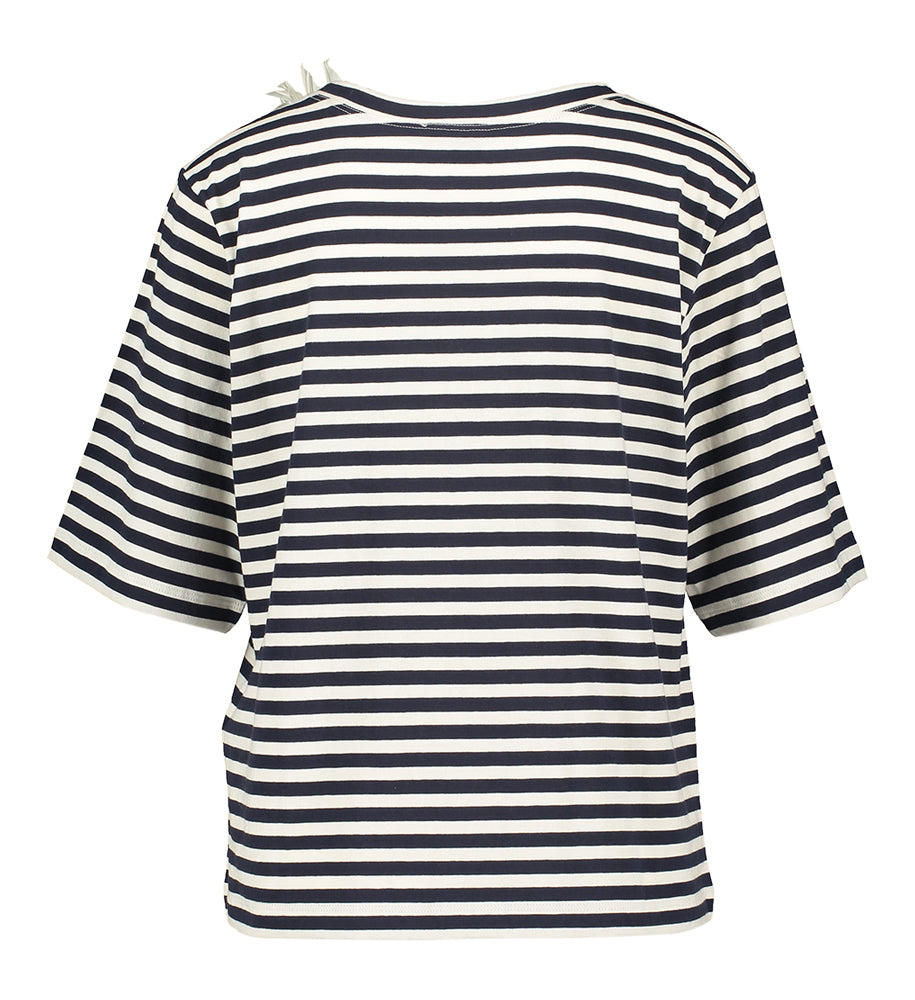 Blauw wit gestreepte t-shirt met broche Seventy