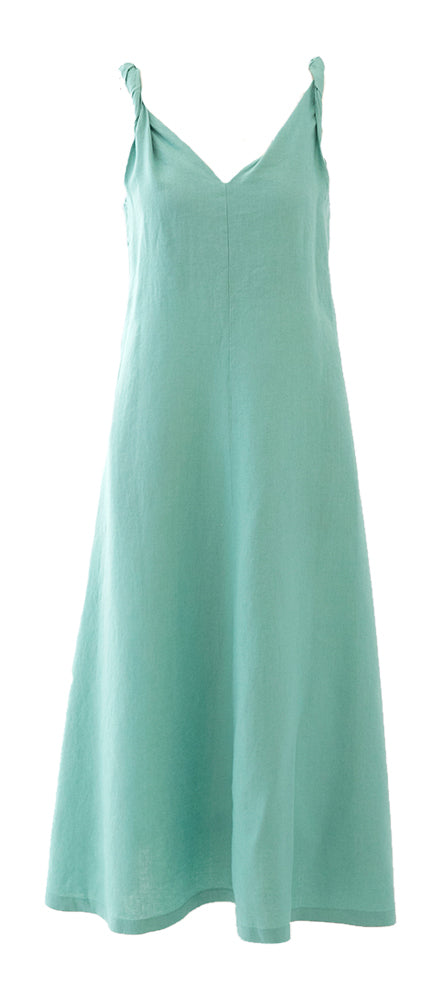 Groene lange linnen zomerjurk met zakken La Camicia