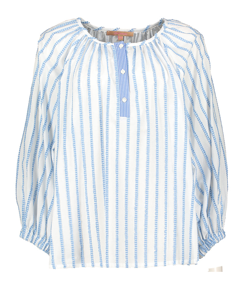 Witte katoenen bloes met blauwe strepen La Camicia