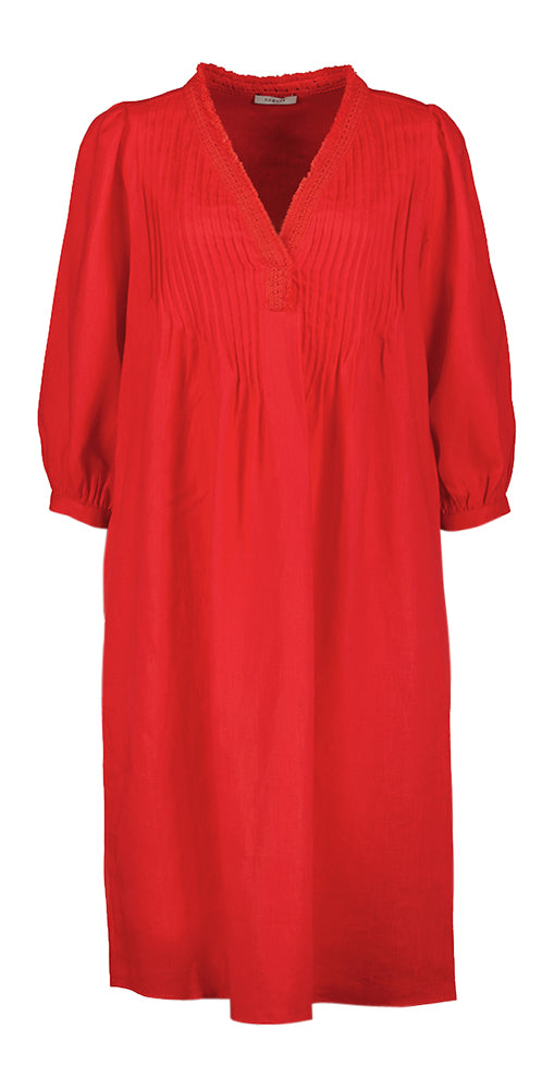 Robe en lin rouge à manches trois-quarts Gypsy Angoor