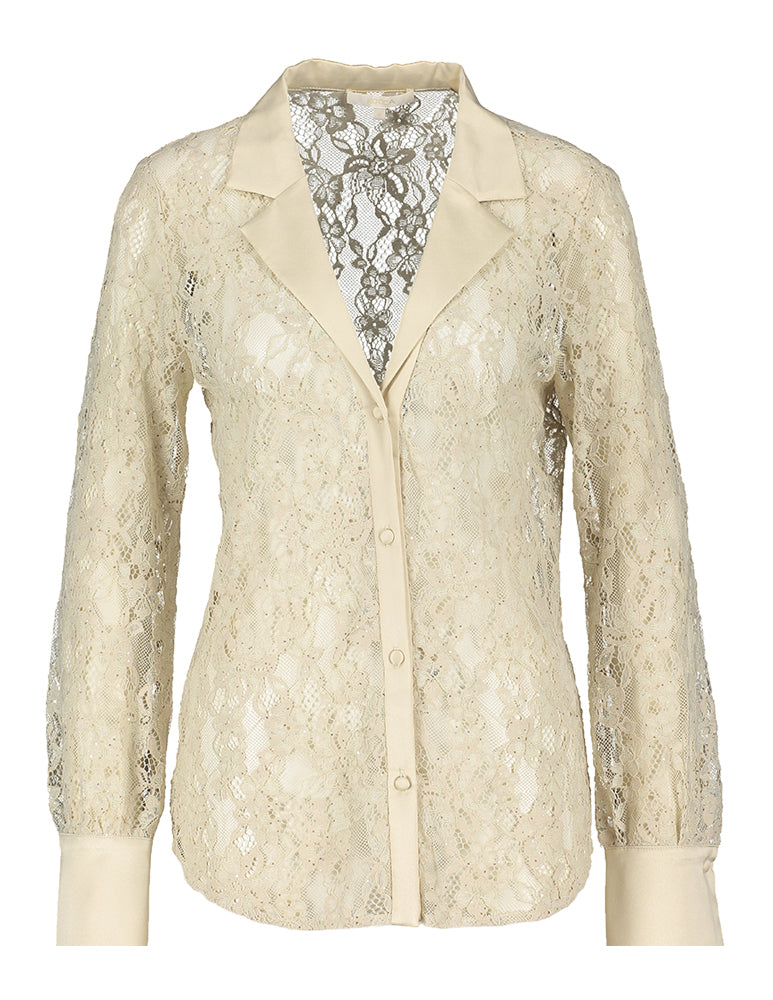 Chemisier beige en dentelle transparente Lamar Kocca