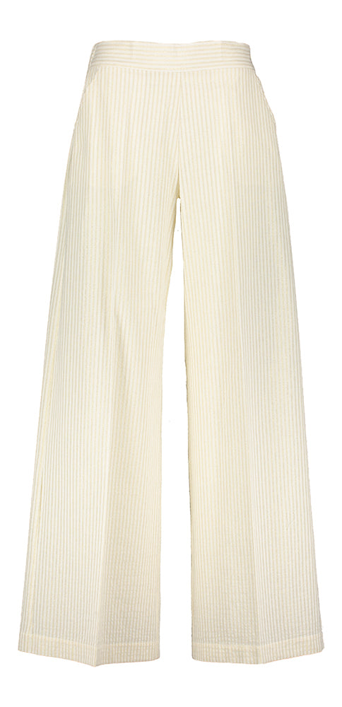 Beige gestreepte wijdvallende broek met gouden glitterdraad Sie Kocca