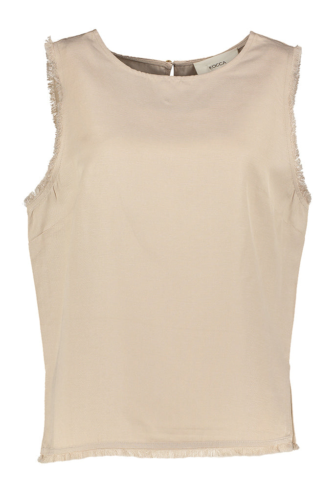 Taupe kleurige mouwloze blouse Jeanine Kocca