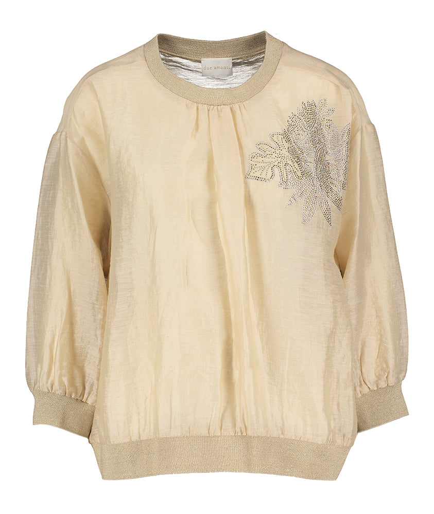 Beige linnen bloes met strass detail Telfer Due Amanti