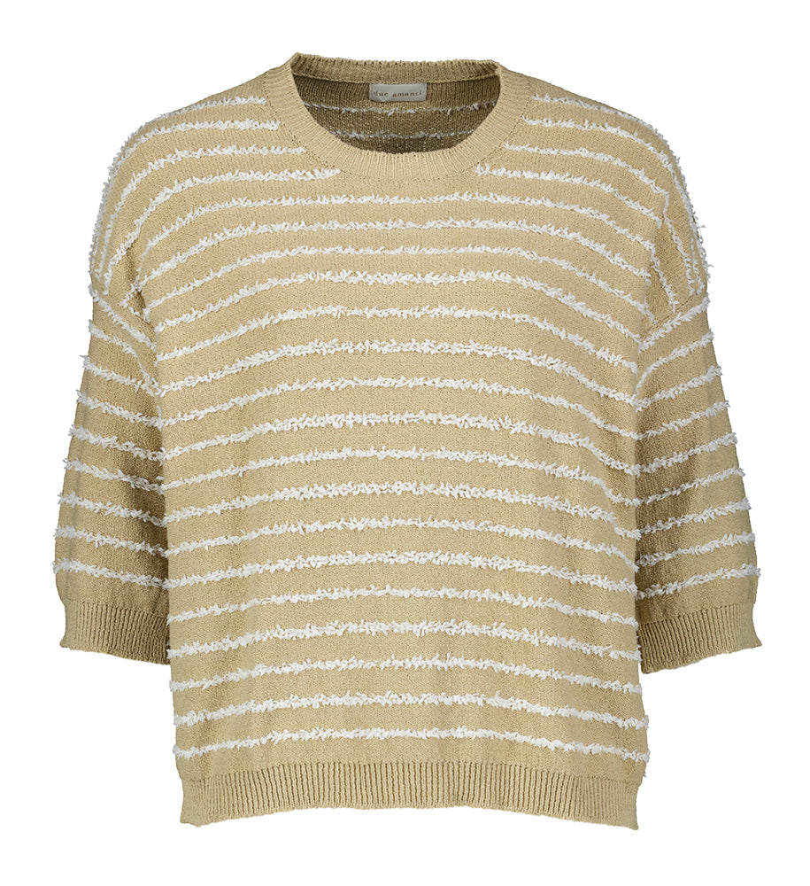 Pull couleur sable à rayures blanches, modèle Cloe Due Amanti