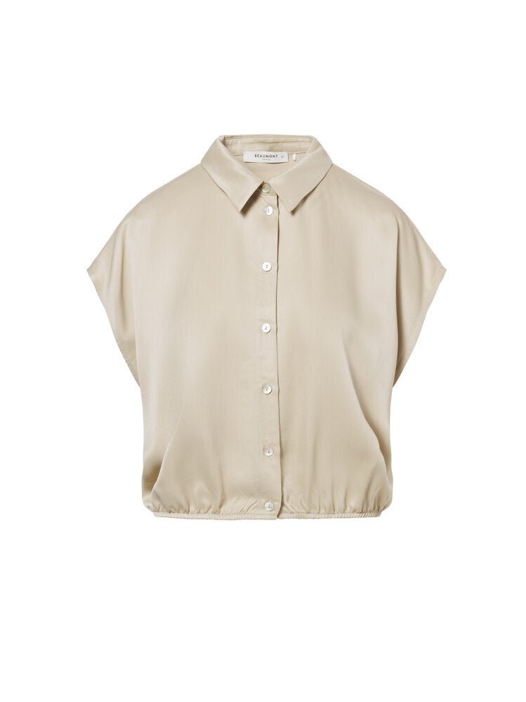 Beige glanzende bloes met elastiek Mariska Beaumont