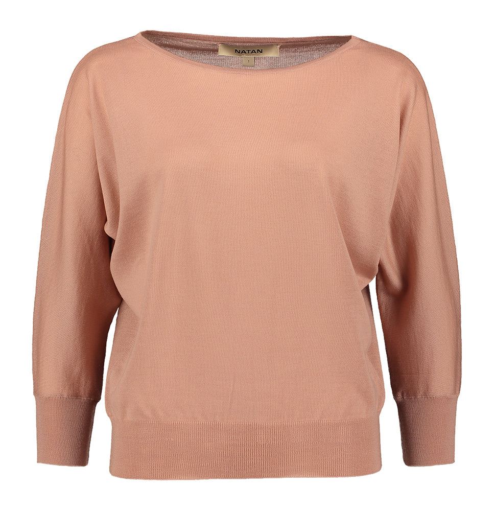 Pull rose poudré à col bateau en laine mérinos Natan