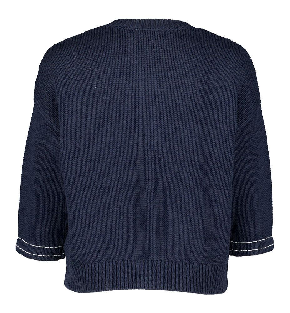 Gilet en coton bleu foncé avec surpiqûres blanches et boutons dorés Charli Jeff