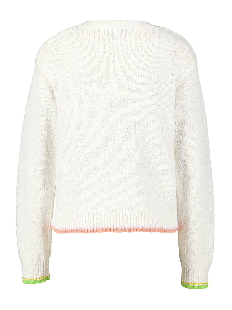 Ecru cardigan met structuur en gekleurde boord Bahia Jeff