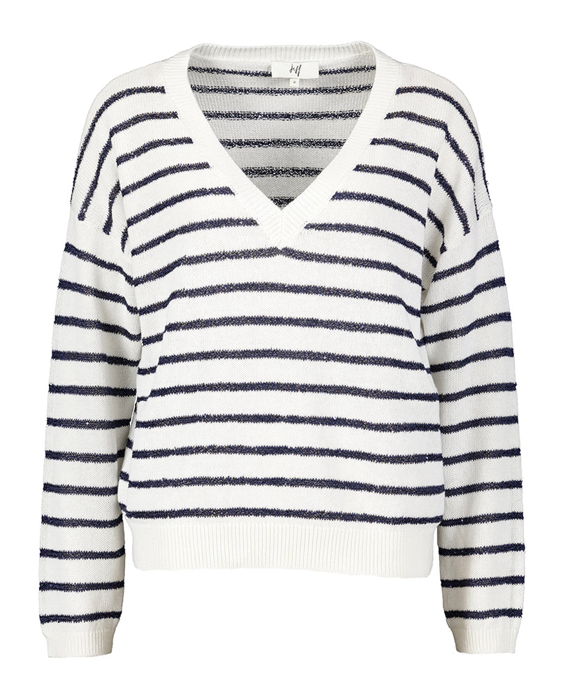 Pull Ella Jeff blanc et bleu à rayures et col en V