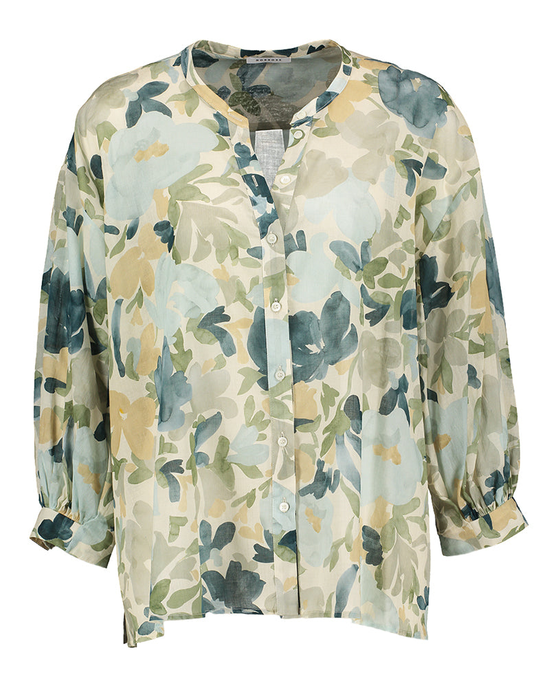 Groene bloes in bloemenprint Rosse 35