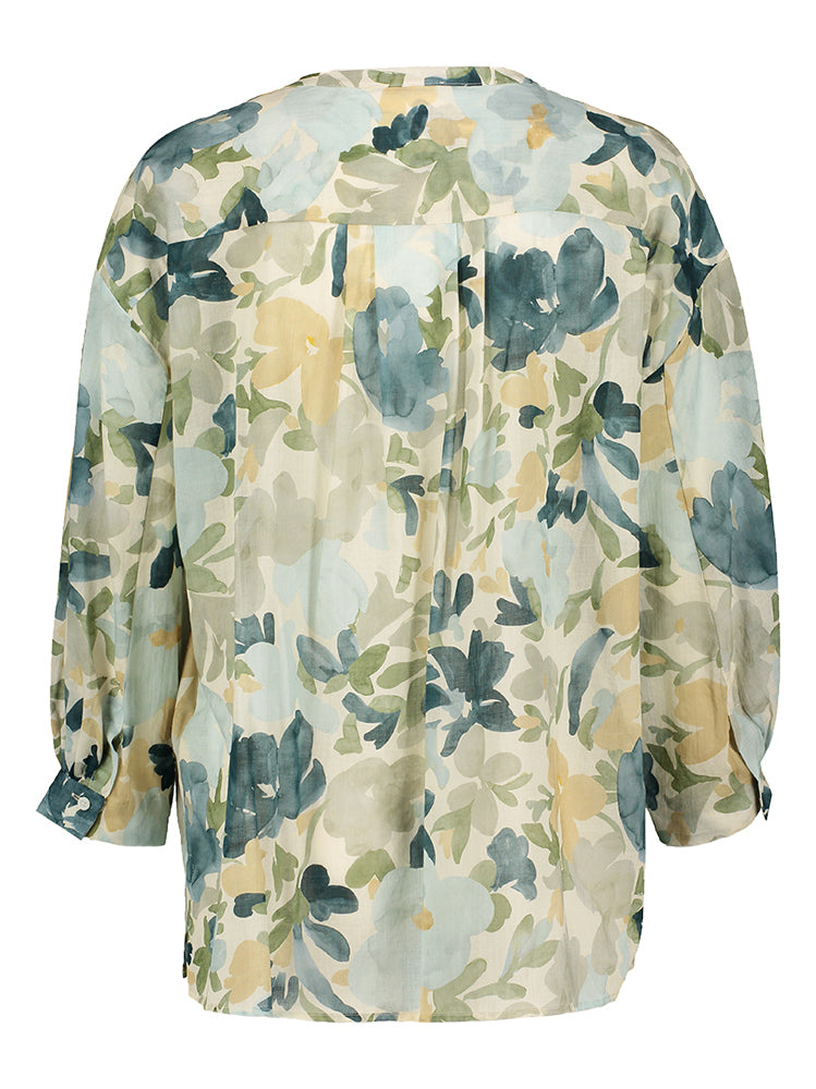 Groene bloes in bloemenprint Rosse 35