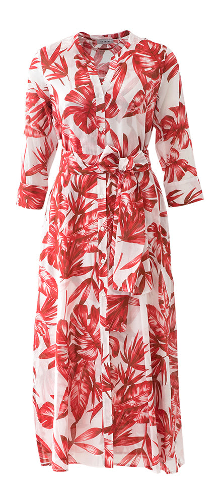 Robe longue en coton à imprimé floral rouge et fente Rosse35