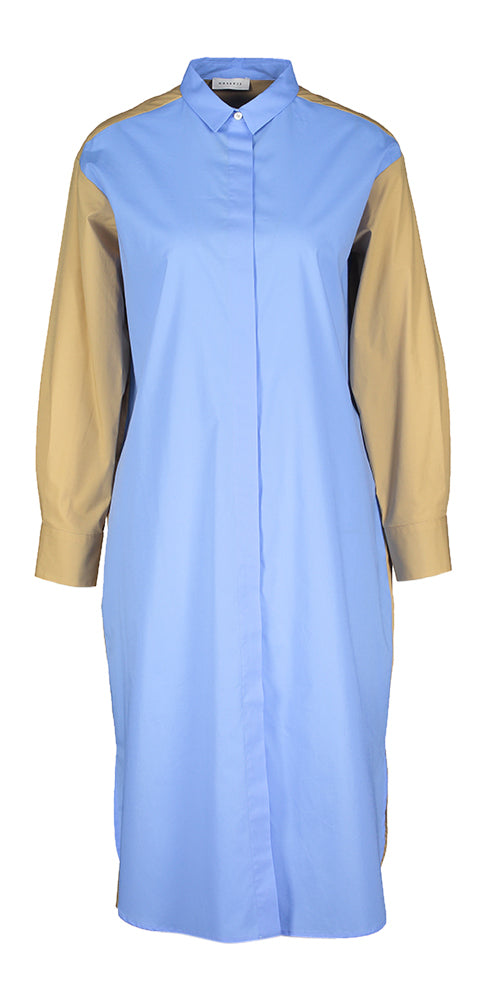 Robe-chemise longue en coton bleu avec dos beige Rosse 35