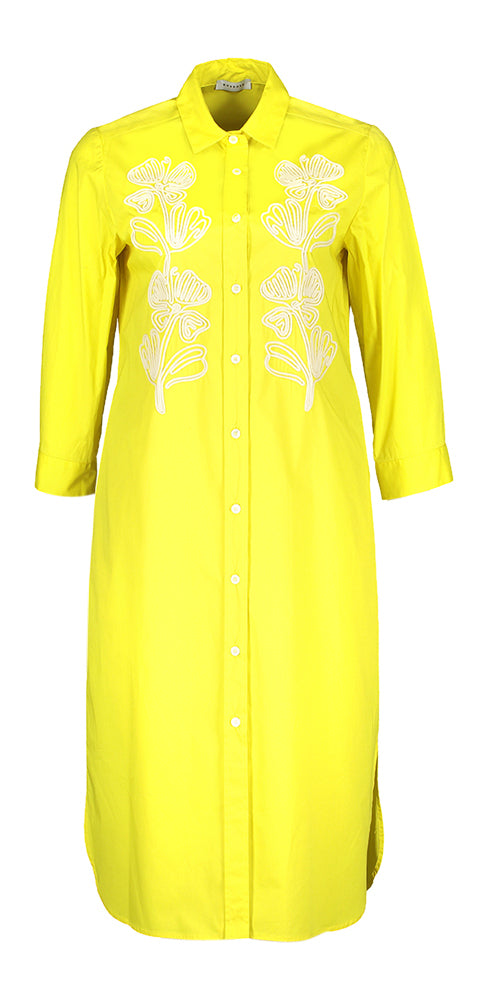 Robe en coton jaune ocre brodée à manches trois-quarts Rosso35
