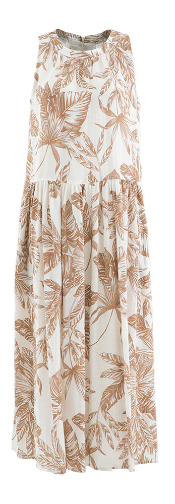 Robe en lin beige à imprimé floral et poches Rosse35