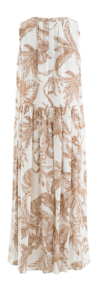 Robe en lin beige à imprimé floral et poches Rosse35