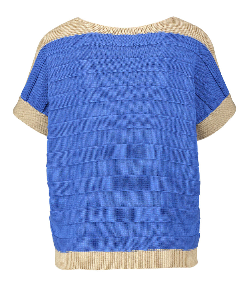 Pull bleu à manches courtes et détails camel Rosso 35