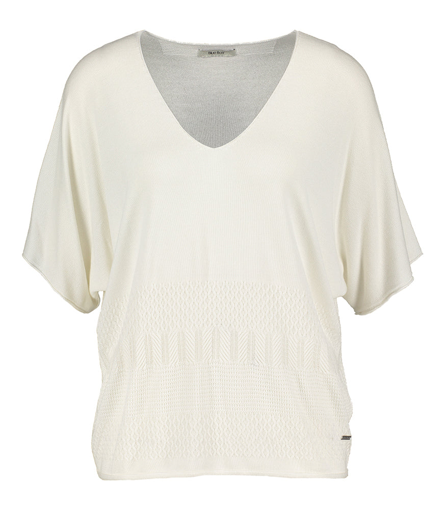 Haut écru à col en V Octavia Blue Bay