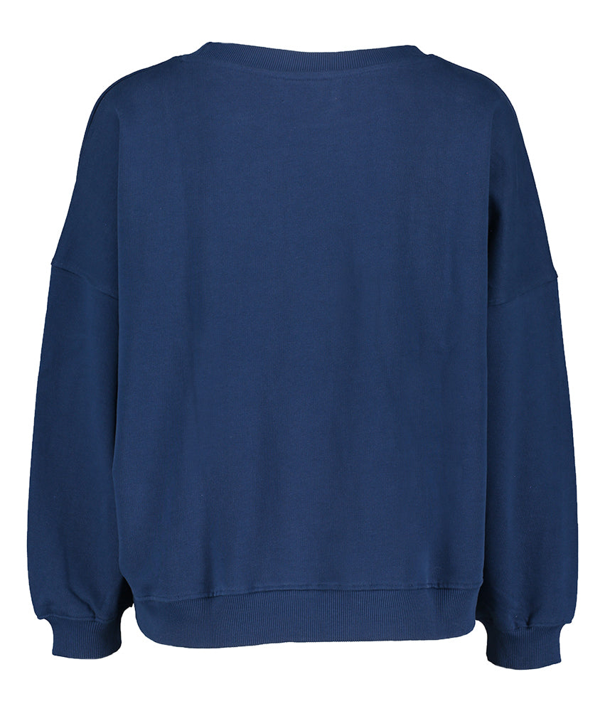 Donkerblauwe pull met detail Orelie Blue Bay